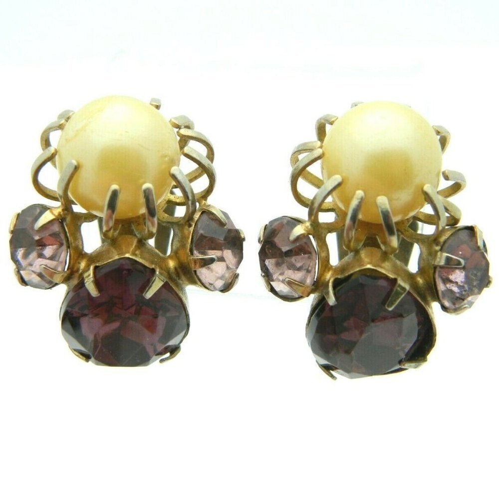 Purple Rhinestone Faux Pearl Large Earrings